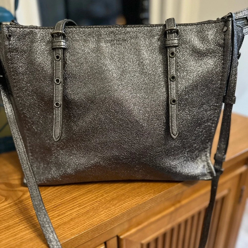 Henri Bendel Metallic Silver Satchel Tote Shoulder/ Crossbody Purse 12x9.5x4.5